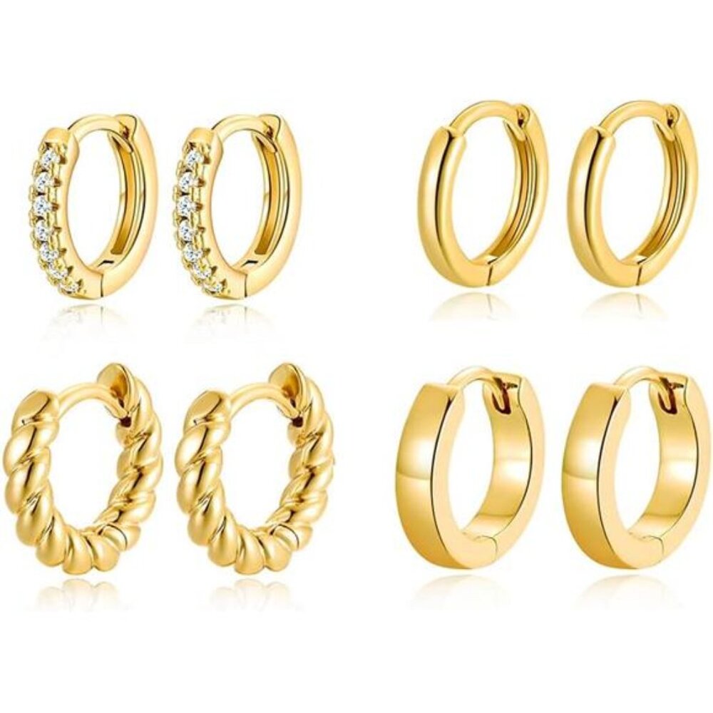 Small Hoop Earrings Set Twisted Glossy Zirconia Huggie Earrings For Piercing